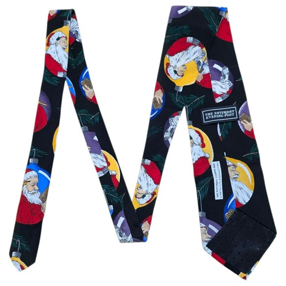 VTG Christmas Neck Tie Saturday Evening Post Santa Claus Ornament Silk Holiday - Picture 5 of 8